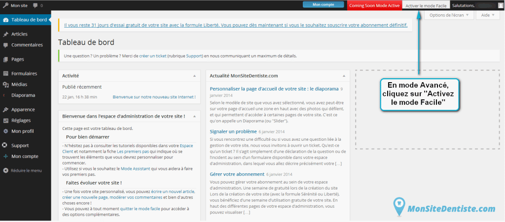 Activez le mode Facile (cliquez sur l'image pour l'agrandir).