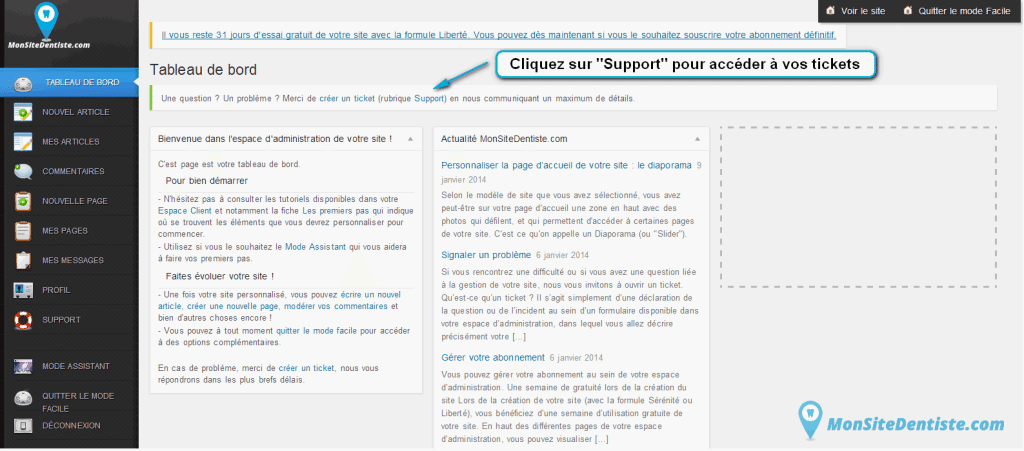 Accédez à la liste des tickets déjà créés (cliquez sur l'image pour l'agrandir).